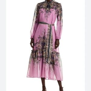 New Nancy Yang Ruffle Neck Long sleeve midi Dress Sz XS